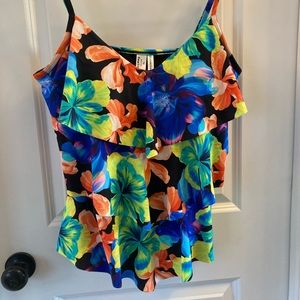 Ruffled tropical tankini top
